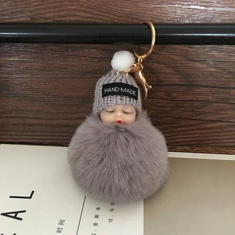 Fake Rabbit Fur Ball Sleeping Baby Doll Keychain Pompom Car Keyring Key Chain Women Holder Bag Pendant Jewelry | Игрушки и хобби