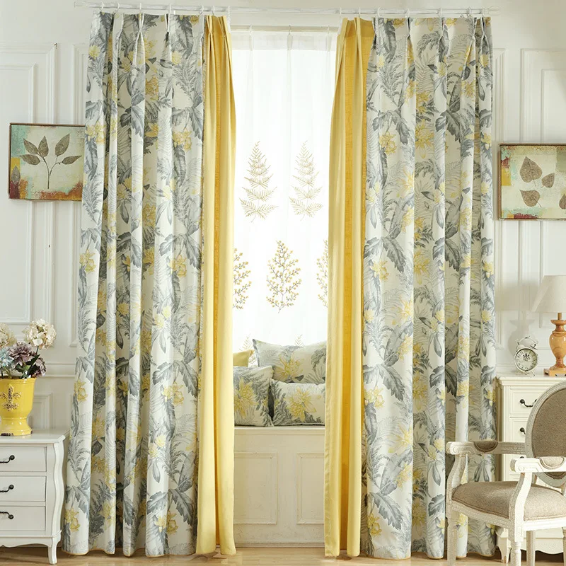 

American Pastoral BedroomLiving Room Cotton and Linen Printing Blackout Curtain Fabric Finished Bay Window Cushion Customization