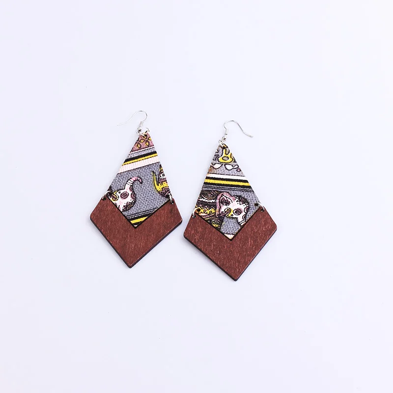YAMEGA 2019 Новая мода Длинные Ромб деревянный серьги с обтянутыми тканью Красочный