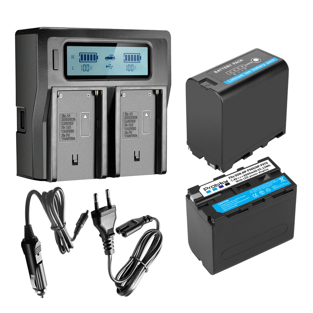 Зарядное устройство Probty 2 шт. с дисплеем мощности 8800 мАч для SONY F930 F950 F770 F570 CCD