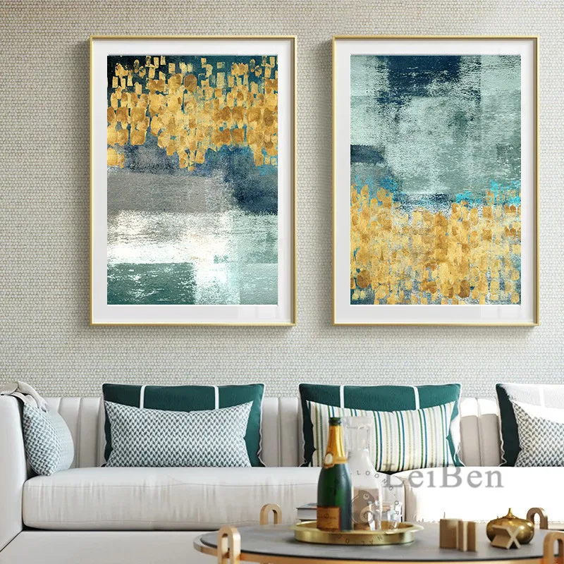 Абстрактные зеленые золотые монеты холст картина скандинавский постер и печать