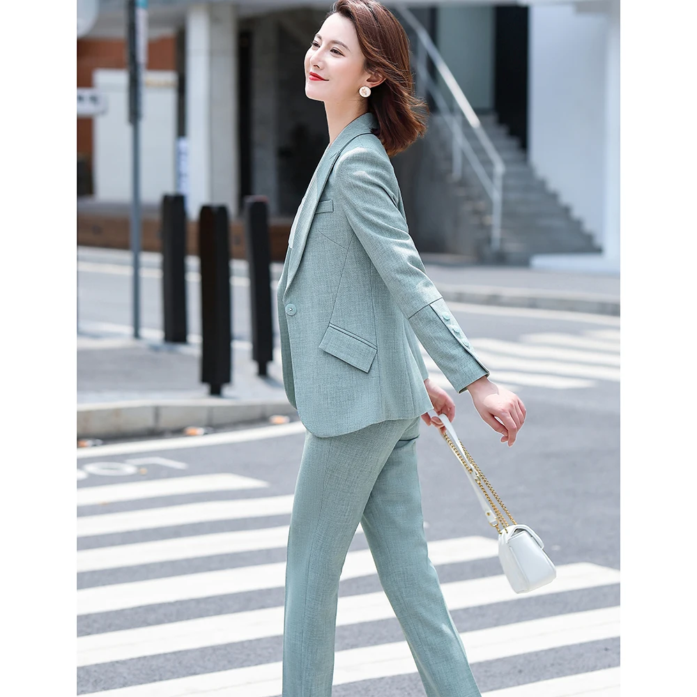 2020  Autumn Winter Ladies Blazer with Pocket for Women Pant Suits Long Sleeve Jacket Sets Work Wear Uniform Business Clothes OL