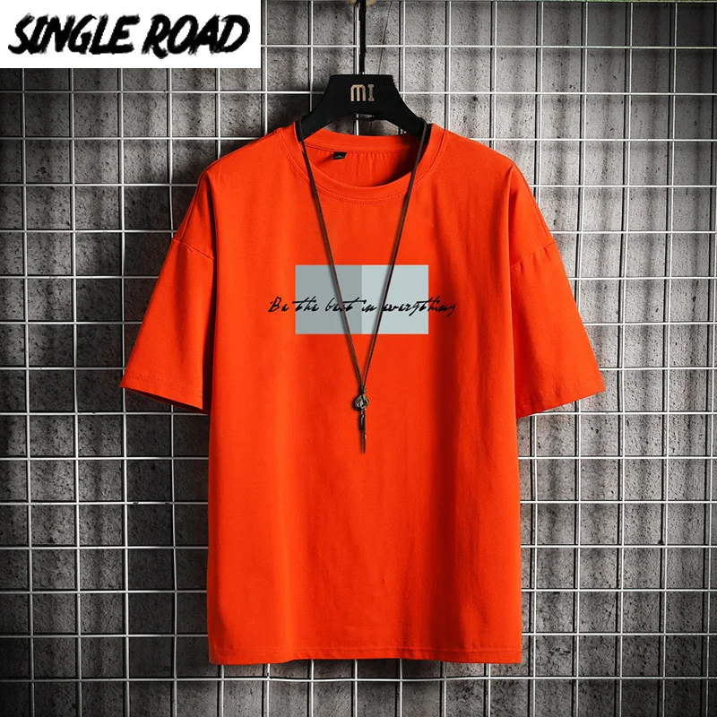 SingleRoad Футболка мужская 2020 летняя оранжевая панк оверсайз хип хоп Топ Японская