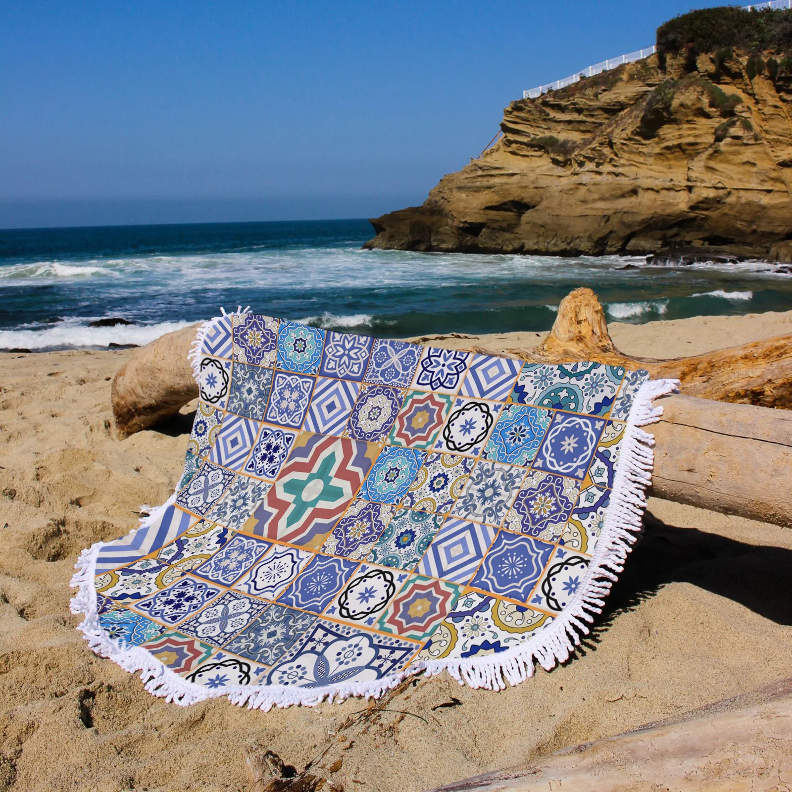 Марокканская плитка красочное круглое пляжное полотенце с принтом арабики