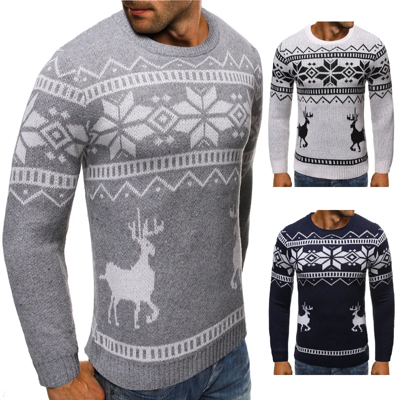 Зима 2021 мужской свитер с рождественским оленем в виде снежинки теплый вязаный