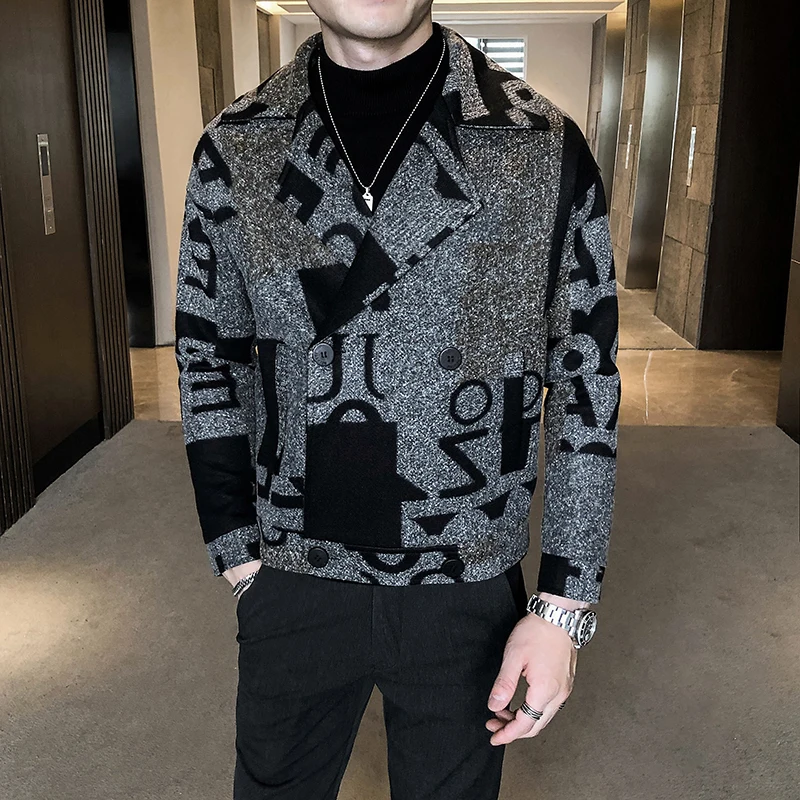 

2021 Brand clothing Fashion Male winter keep warm Woolen cloth coat/Men's slim fit High quality Printed woolen coats clothing