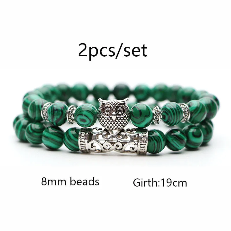 Мужской винтажный браслет Diffone 2 шт./компл. с бусинами Будда леопард Сова животное