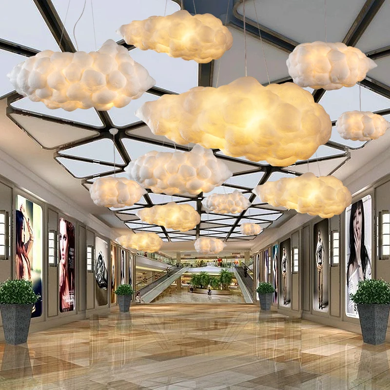 Современный подвесной светильник из шелка и хлопка в виде белого облака для