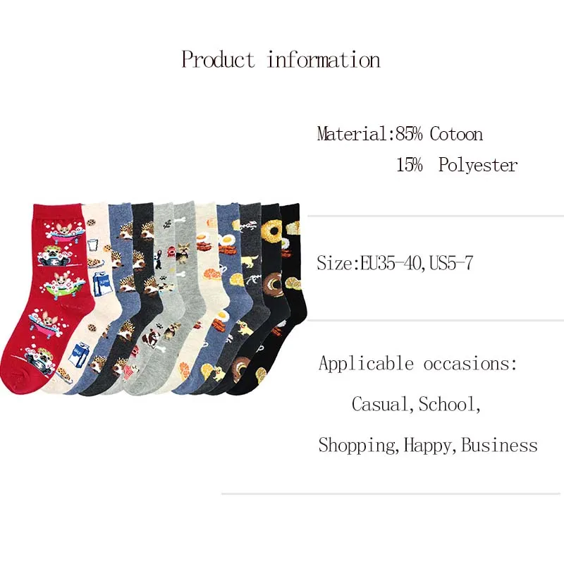 

[SOPLCAALCK]Harajuku Funny Socks Women Creative Hedgehog Dog Breakfast Egg Cute Socks Calcetines Mujer Divertido Lovely Sokken
