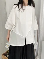 ladies short sleeve shirt spring and summer new japanese literary asymmetric personality round collar leisure loose large shirt