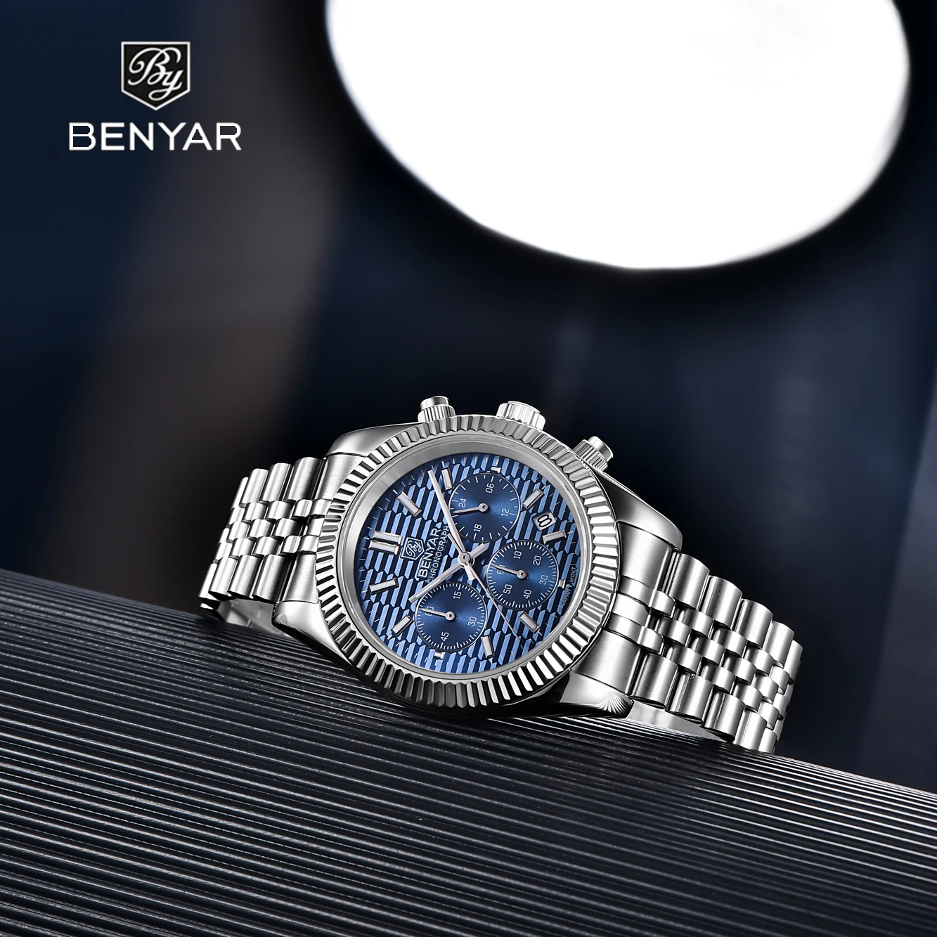 Benyar Design 2021 New Fashion Simple Men' Quartz Watch Stainless Steel 100m Waterproof Sapphire Luminous Calendar Watch Relogio