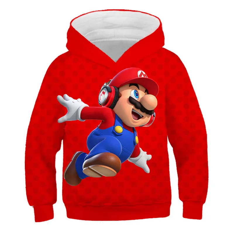 

Mario brother 4-14 Years Boys Girls new Autumn winter hot sale mario pullover Print Long Sleeve Hooded cartoon Sweatshirts