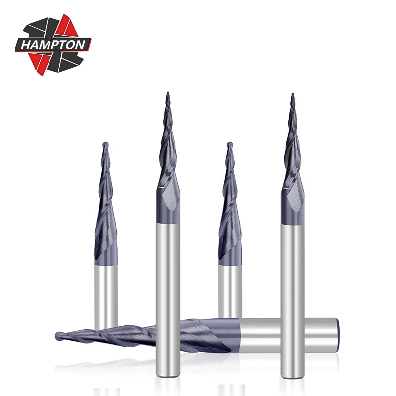 

Фреза HAMPTON R0.4/R1.58, Концевая фреза с 2 канавками и коническим шариком, хвостовик 1/4 дюйма, ручной фрезерный станок с ЧПУ