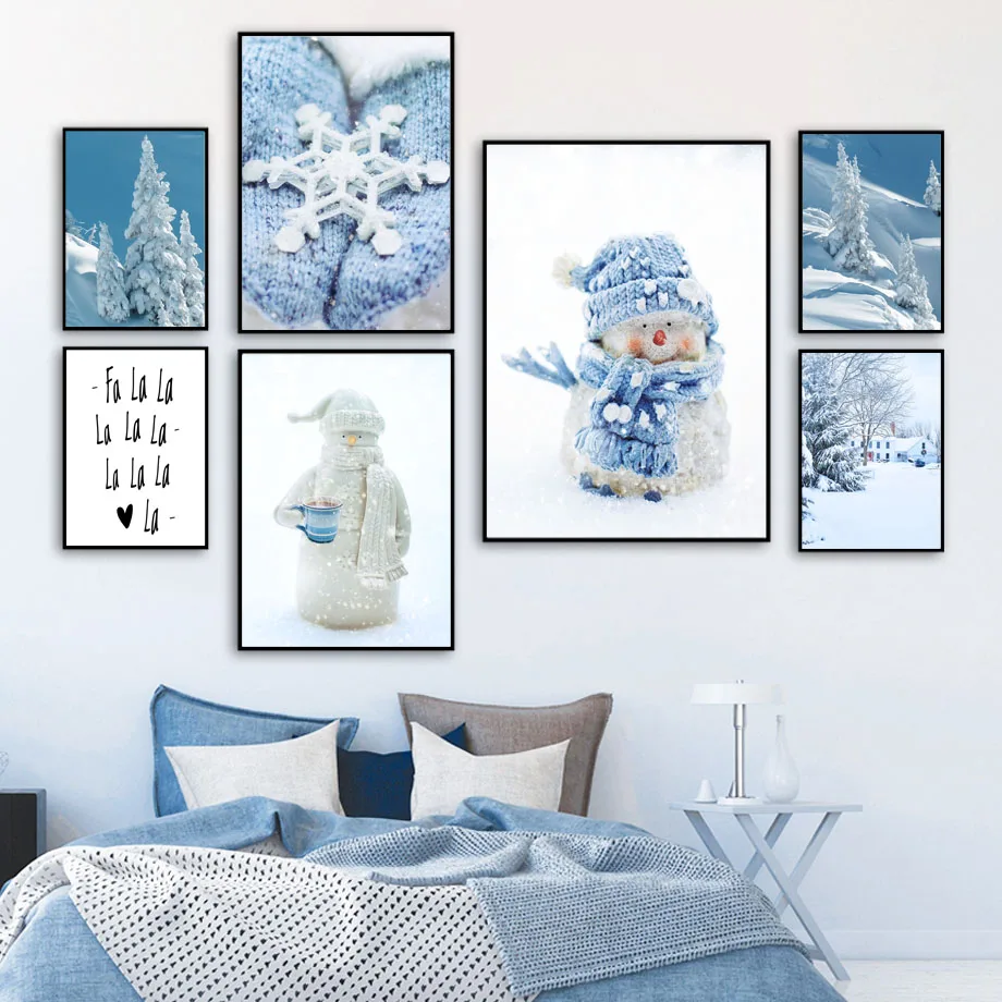 

Snowman Tree House Winter Landscape Wall Art Canvas Painting Nordic Posters And Prints Wall Pictures For Living Room Home Decor