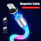 Магнитный кабель usb-c, Micro USB, для iphone 8, 7, 6S, Plus, с подсветкой, с поддержкой быстрой зарядки, мобильный телефон