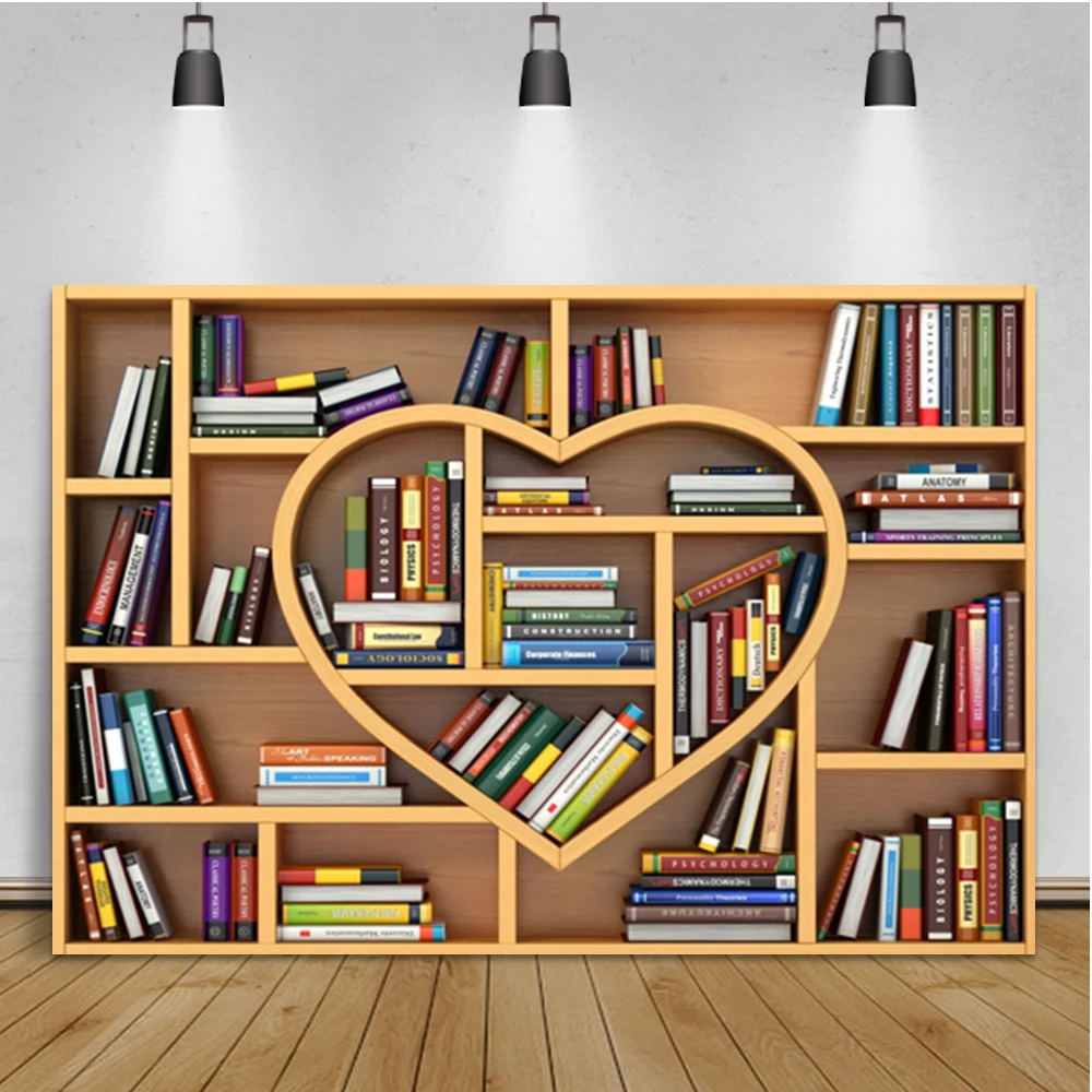 

Laeacco Heart-shaped Bookshelf Baby Portrait Room Decoration Custom Backdrop Photographic Photo Background For Photo Studio