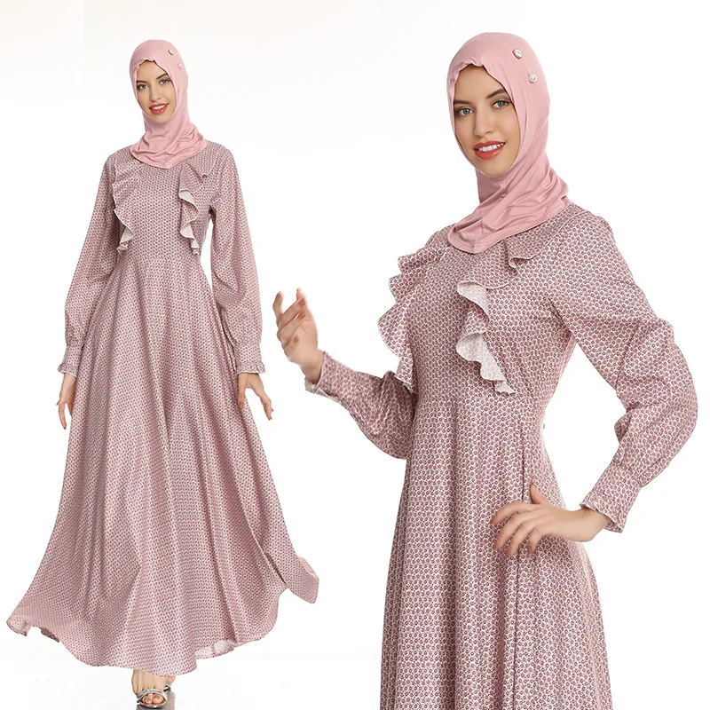 

2020 summer fashion style muslim women long sleeve printing abaya without hijab