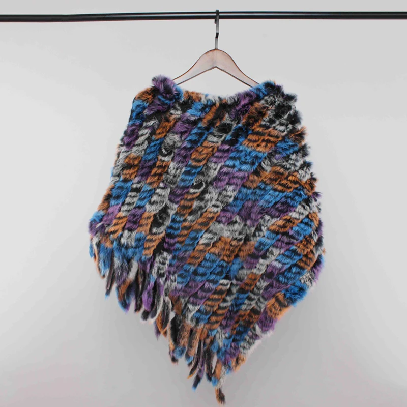 Шаль из натурального кроличьего меха для девочек осенне-зимняя вязаная шаль