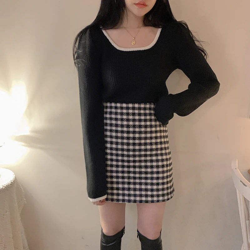 RICININA Knitted Sweater Women Jumper 2020 Long Puff Sleeve U Neck Solid Elegant Casual Wool Pullover Woman Spring | Женская одежда