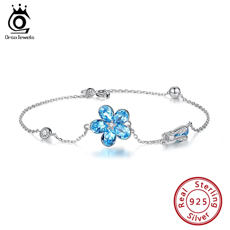 

ORSA JEWELS Stylish 13mm Flowers Shape Crystal Bracelets for Women 925 Silver Chain with 4A Cubic zircon Luxury Jewelry SWB08