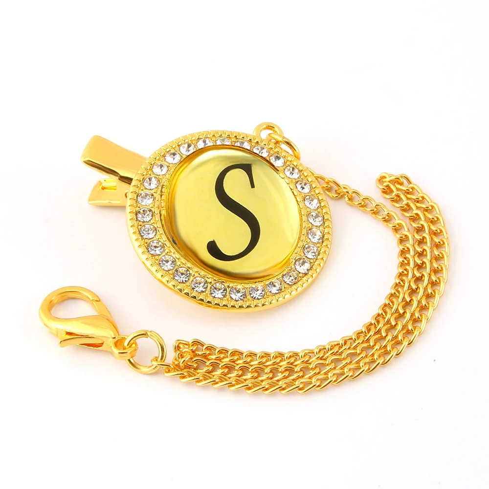 Clip dorado para chupete de beb&eacute;, soporte de cadena para chupete de beb&eacute;, con cualquier iniciales, Cadenas de Metal seguras-3