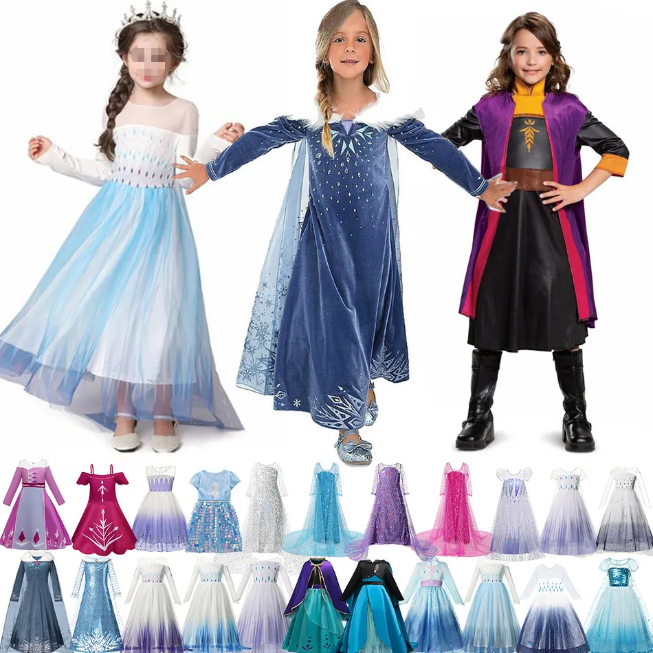 Halloween Elsa Dress+Pants 2PCS Girls Princess Dresses Costume Anna Kids Christmas Fancy Snow Queen Party kid Cosplay Costume