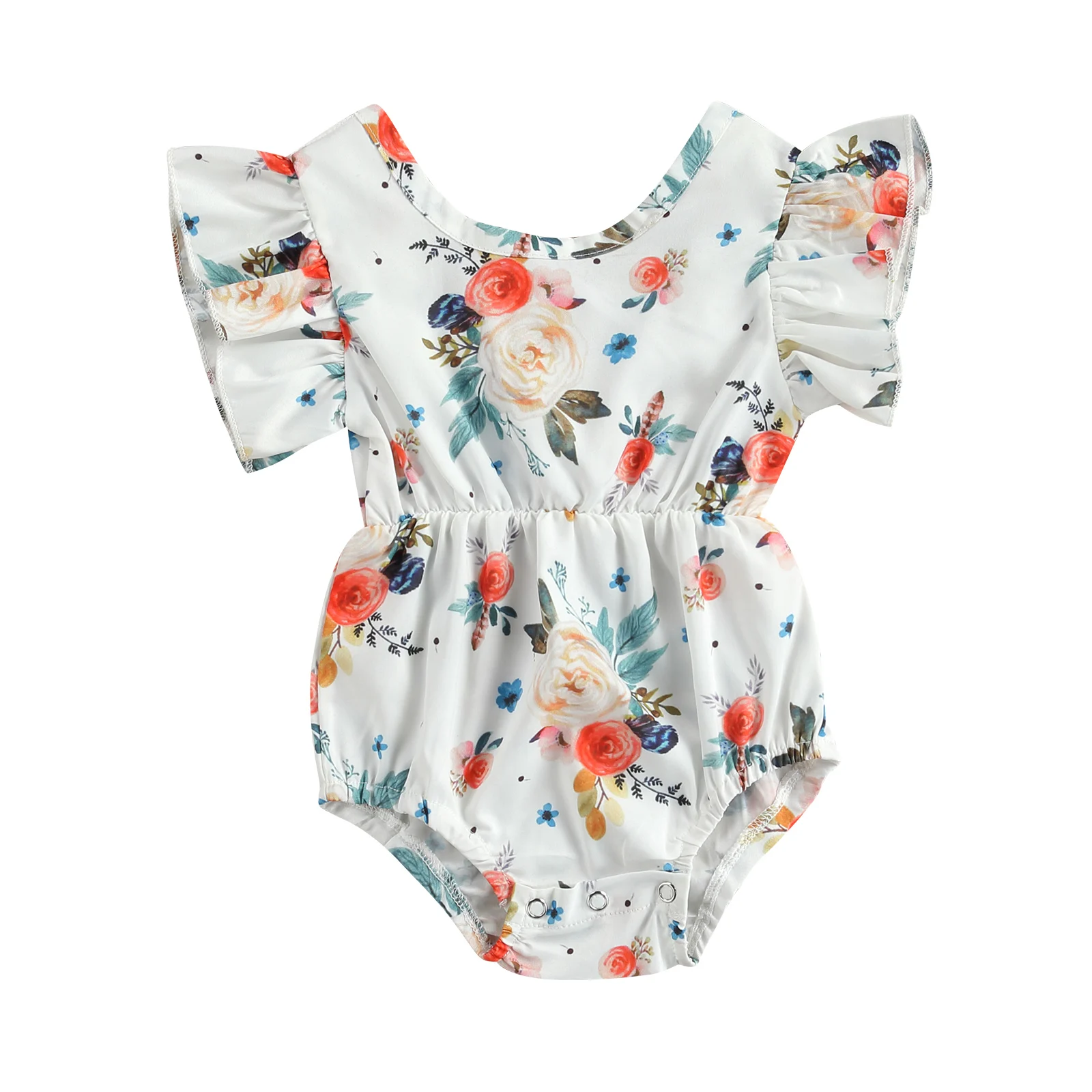 

Baby Newborn Girls Floral Print Romper Ruffle Short Sleeve O Neck Infant Toddler Summer Rompers Jumpsuits Baby Clothing 3-24M