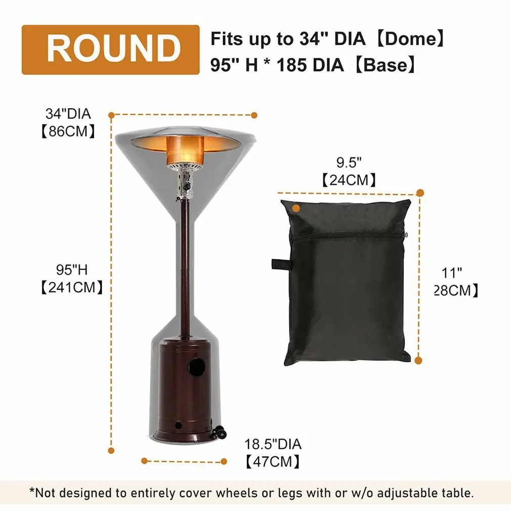 

Outdoor Heater Cover Courtyard Waterproof Vertical Circular Heater Cover PU Coating Anti-ultraviolet Heater Cover