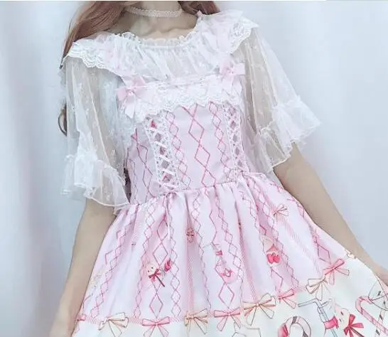 blouse A JSK/милое летнее платье-комбинация в стиле Лолиты с оборками; платье на бретельках с оборками; милое платье и блузка ярких цветов - Цвет: blouse A