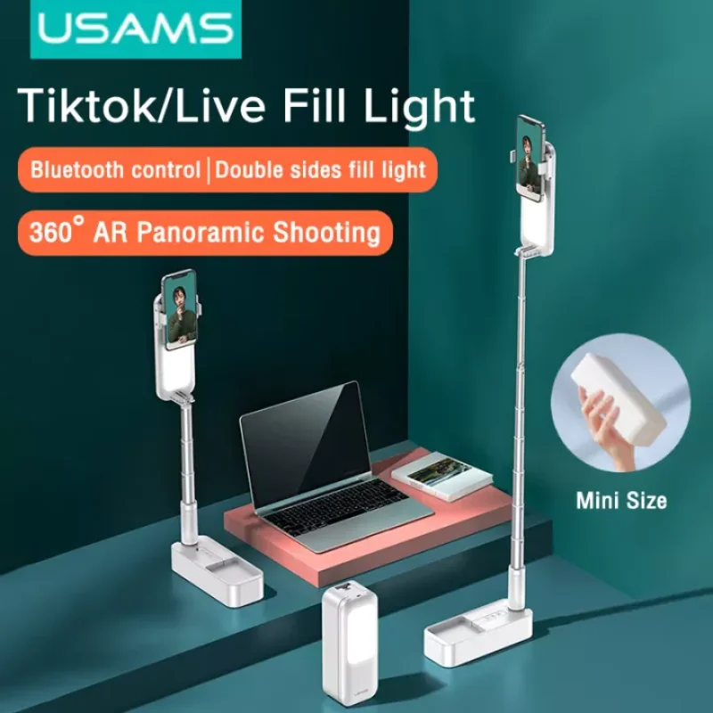 usams portable phone holder retractable wireless live broadcast control stand dimmable led fill selfie lights for live video free global shipping