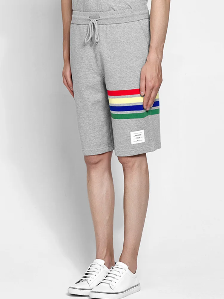 

THOM 2021 TB Fashion Brand Casual Shorts Men Summer Solid Stripes Cotton Sports Trousers Loose Breathable Knee Length Shorts