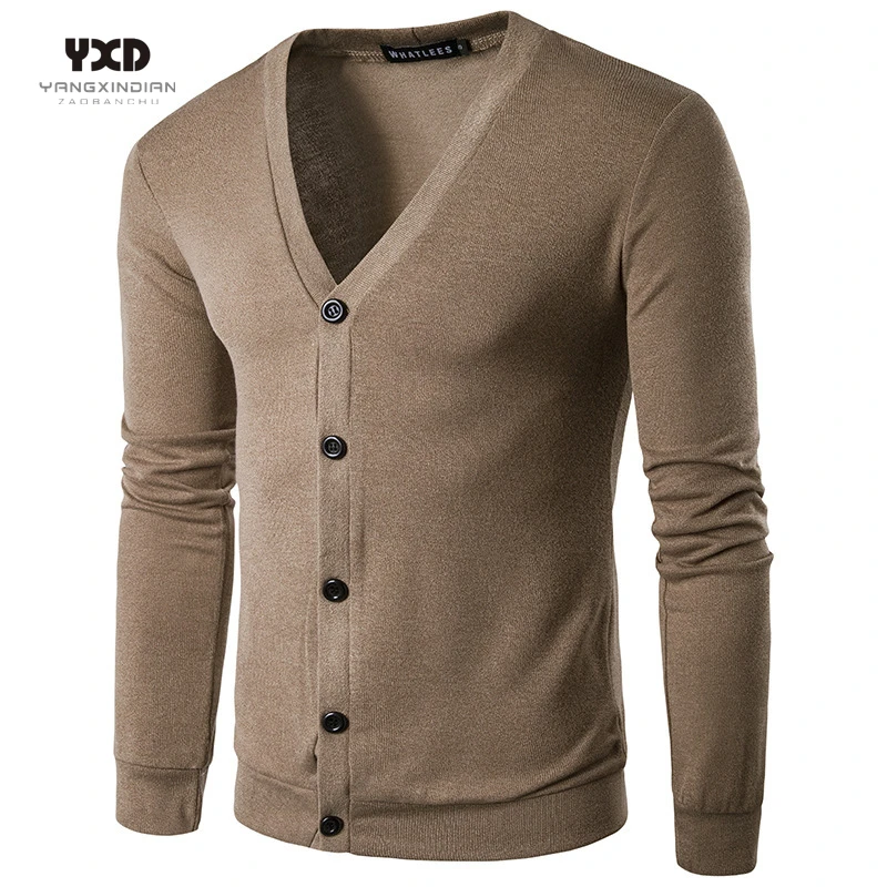 Men Clothes Solid Knitted Cardigan Man Casual khaki Slim V-neck Coat Mens Sweaters Single-breasted Sweater Mens Clothing Male