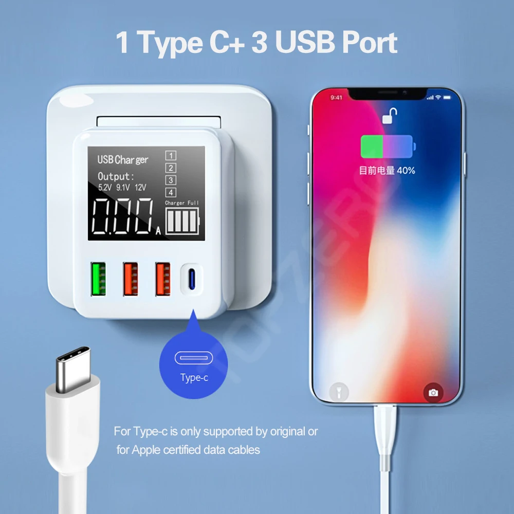 Сетевое зарядное устройство с быстрой зарядкой QC3.0 USB Type C 4 порта 30 Вт|Зарядные