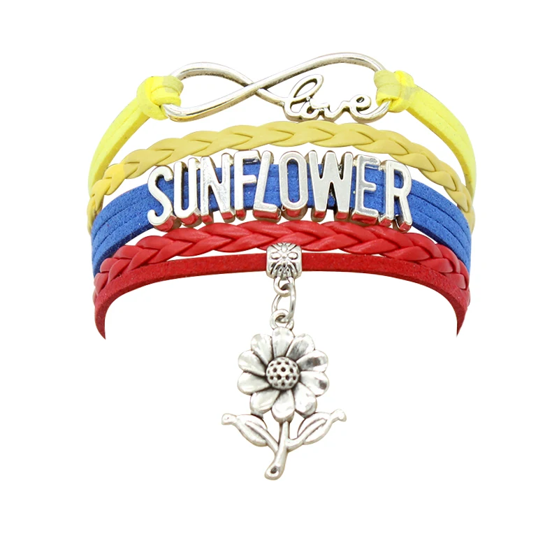 

10PC Infinity Love Sunflower Charm Silver Plated leather wrap Flower bracelets & bangles for Women Men jewelry