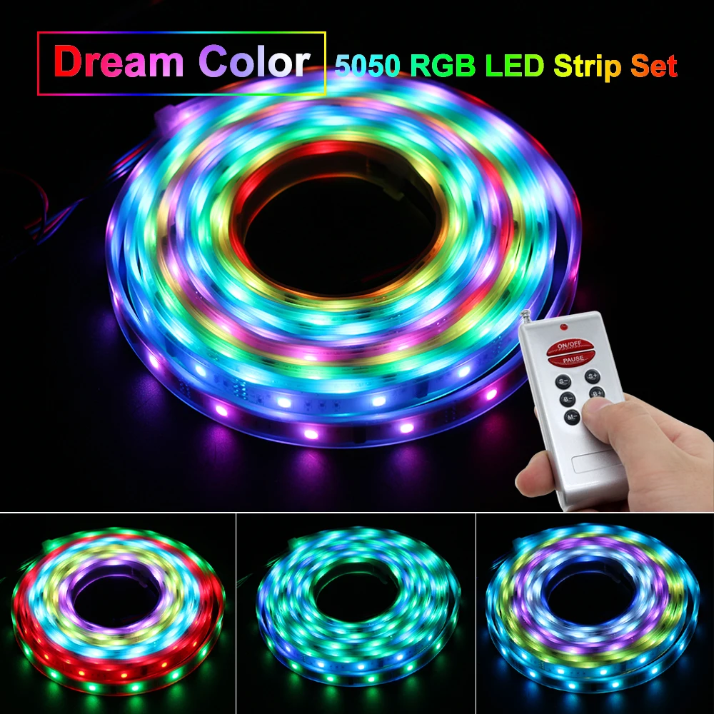 Dream color RGB Светодиодная лента 5050 30 светодиодный s/M IP67 водонепроницаемый внутренний Outdopr Настенный декор с 133 программы RF контроллер+ адаптер