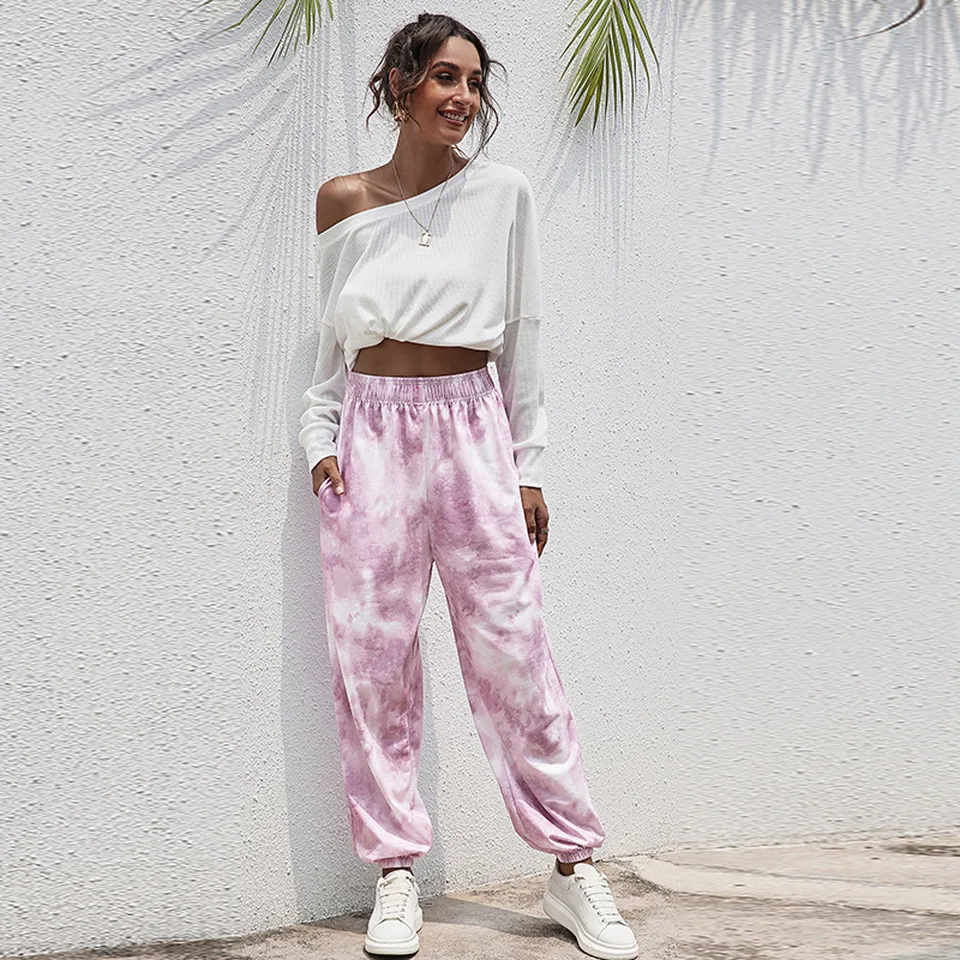 

2021 New Casual Pants for Women Pure Color Tie-dye Sport Female Sweatpants Trousers Tracksuit Elastic Legging