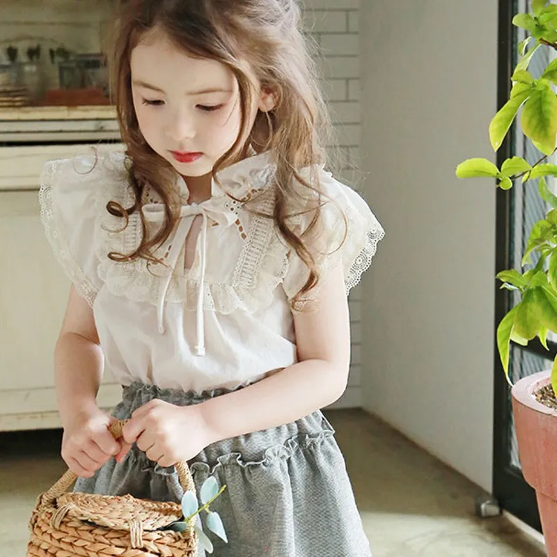 Кружевные рубашки для маленьких девочек милые корейские топы с короткими