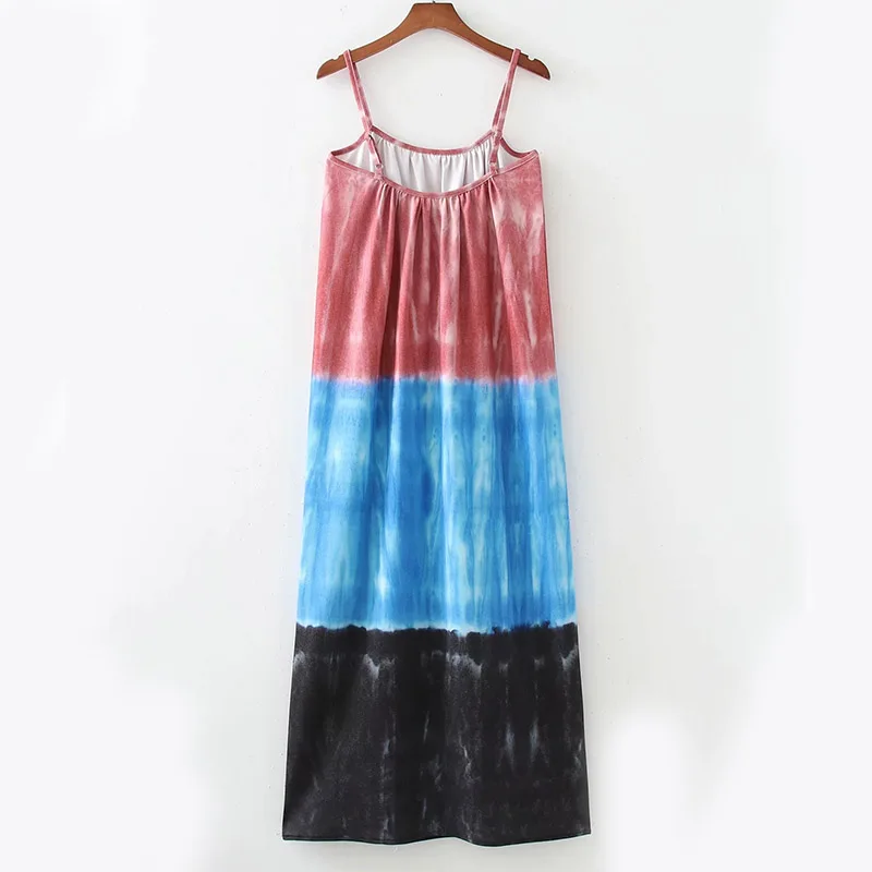 

2021 Gradient Tie-Dye Dress Sleeveless Sling Holiday Dress Summer Casual Loose Straight Personality Thin Dress Money Robe