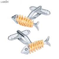 laidojin novelty fish skeleton cufflinks for mens shirt fine gift high quality copper cuff links men accessories for clothes