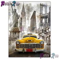 5dyellow taxi tower diamond embroider square or round painting diy mosaic cross stitch living room bedroom picture