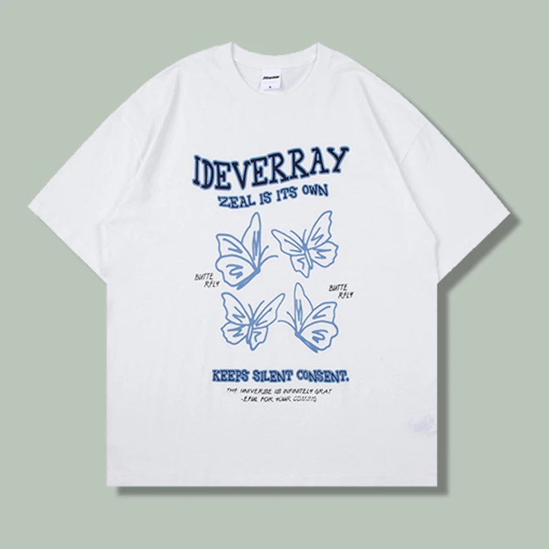 

Hip Hop Short Sleeve T Shirt Men Butterfly Letter Print Harajuku Streetwear Loose Tees Summer Cotton Couple Oversize Casual Tops
