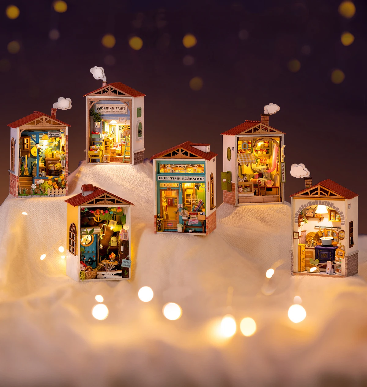 

DIY мини-город, деревянный кукольный домик в комплекте, миниатюрный с мебелью, книжный магазин, садовый домик, кукла, искусственные игрушки дл...