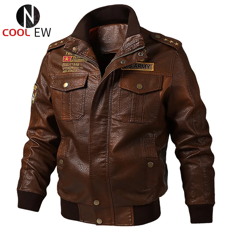 

Air Force Pilot Mens Leather Jacket 6XL Plus Size Embroidery Motorcycle Leather Coats Men Bomber Jacket Overcoats Spring A618