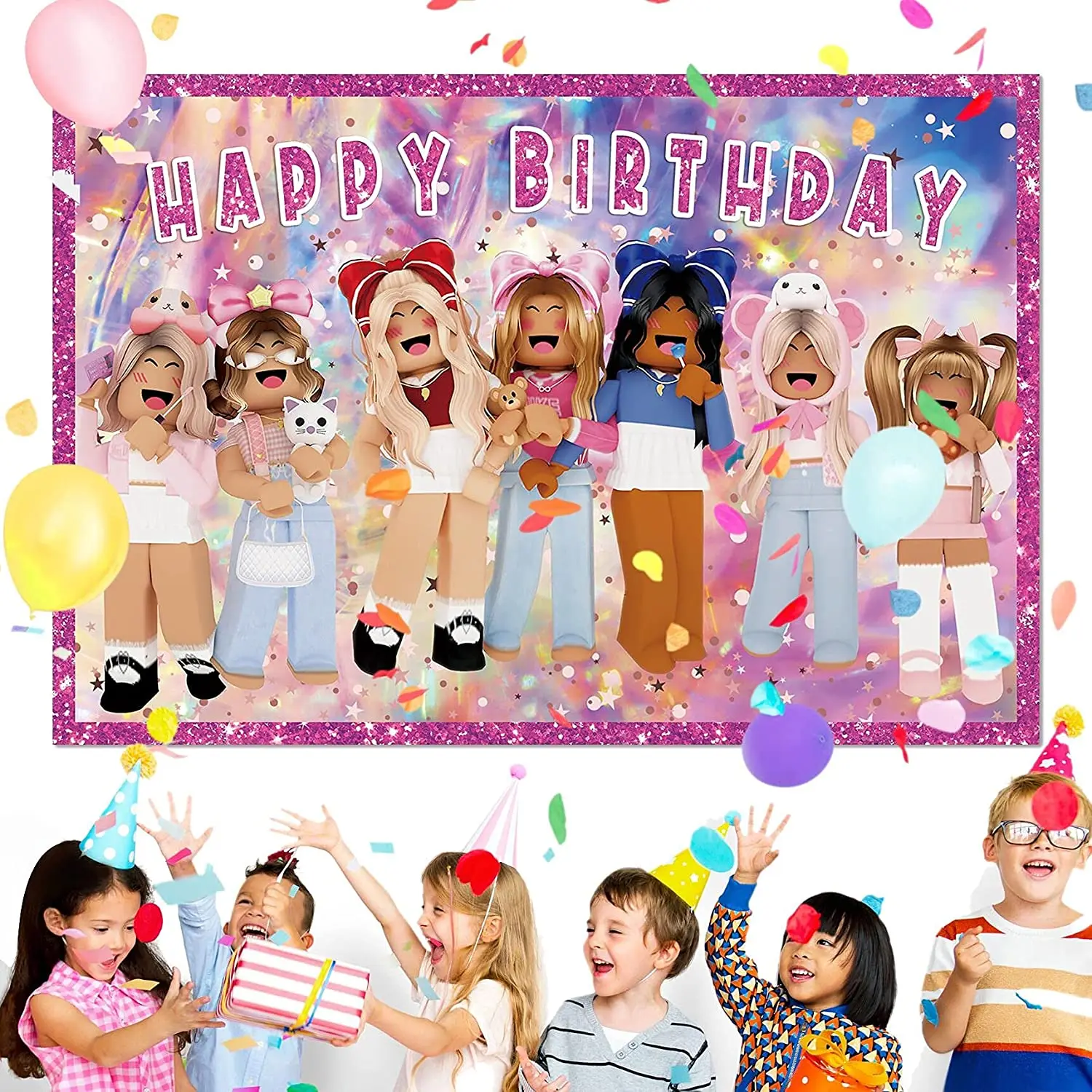 Розовые блоки роботов розетка игровые фотообои чашки воздушные шары одноразовая