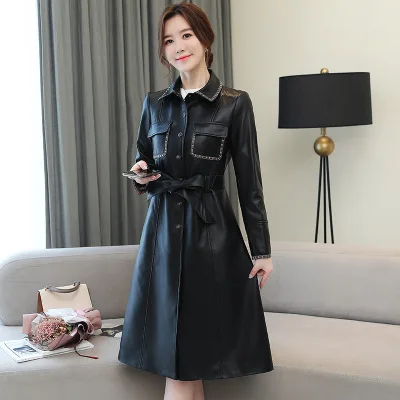 2020 Women New Fashion Genuine Real Sheep Leather Trench R40