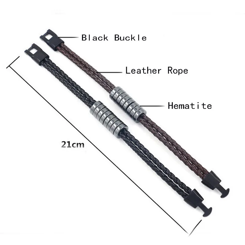 Мужской браслет из искусственной кожи с гематитовым камнем очаровательный