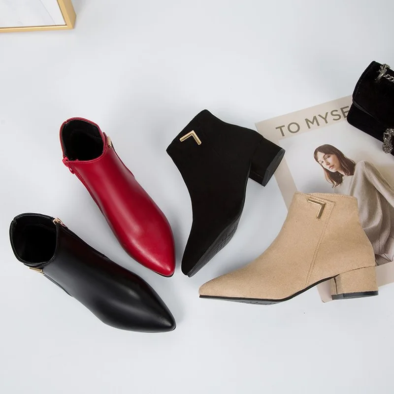 Классические женские ботильоны зимние осенние повседневные ботинки на среднем