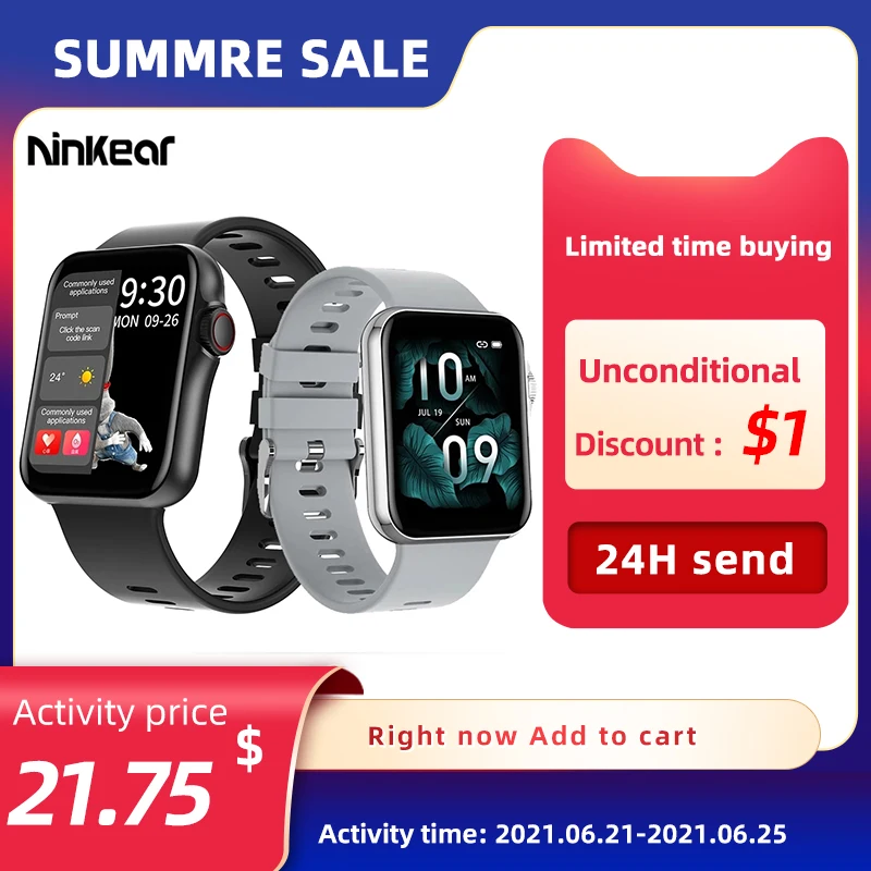 

Ninkear D06 Smart Watch 1.6Inch Health Monitoring Bluetooth Call Pedometer Men and Women SmartWatch Suitable for iOS and Android