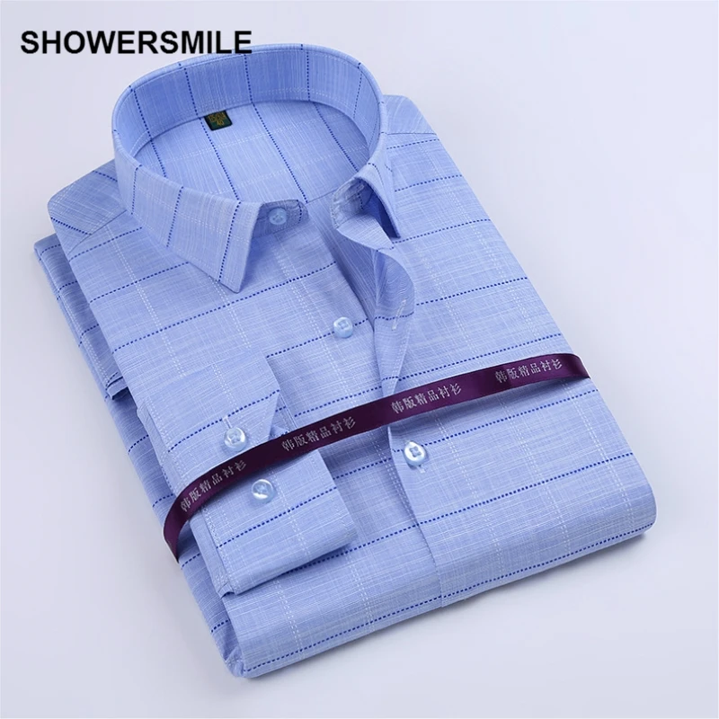 SHOWERSMILE, рубашка из бамбукового волокна, мужская, длинный рукав, рубашки, мужские, обычные, подходят, вечерние, бизнес, соц., хлопок, одноцветная, формальная рубашка