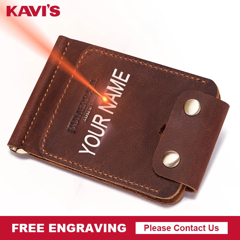 

KAVIS Brand Quality Leather Money Clip Design Fashion Slim Thin Wallet Travel Bifold Pocket Mini Clamp Purse Free Engraving
